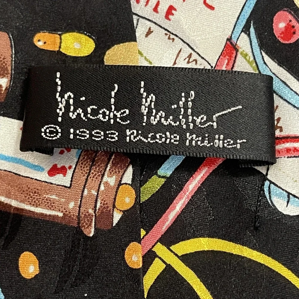 Vintage Nicole Miller Tie Mens One Size Black‎ Silk Medical Doctor Nurse 90s